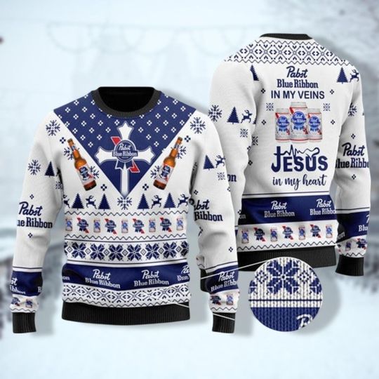 Christmas Pabst Blue Beer Ugly Sweater, Christmas Drinking shirt, Jesus Christmas Shirt, Beer Xmas Shirt, Merry Christmas Beers Shirt