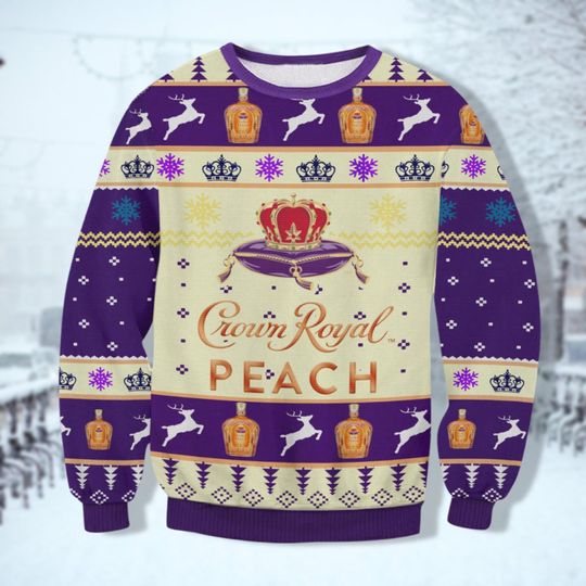 Christmas Crown Royal Peach Ugly Sweater, Christmas Drinking shirt, Whisky Christmas Shirt, Crown Royal Shirt, Ugly Sweater Party