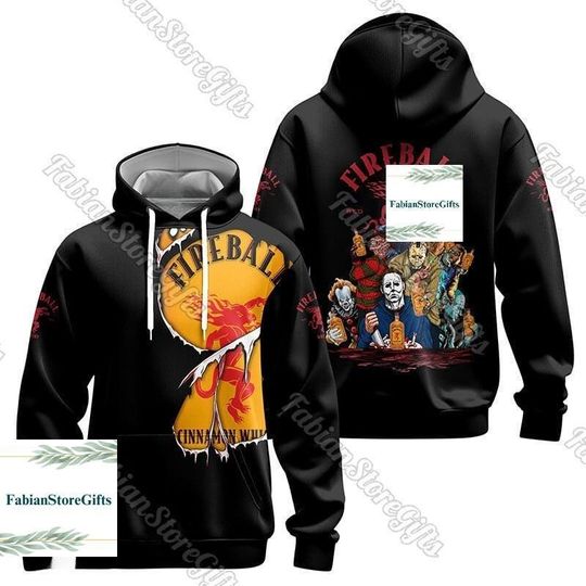 Fireball Whisky Horror Halloween Characters Hoodie, Whisky Hoodies For Men, Fireball Hoodie, Halloween HN Shirt