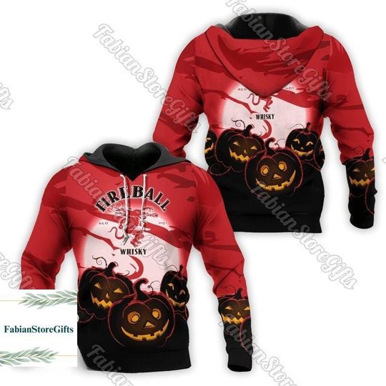 Halloween Fireball Whisky Halloween Night Pumpkin Hoodie, Whisky Hoodies For Men, Fireball Hoodie, Halloween HN Shirt