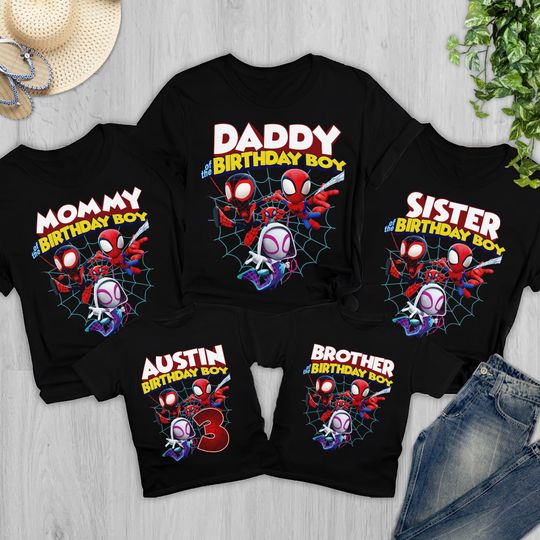 Personalized Spidey And His Amazing Friends Birthday Boy Shirt, Superhero Kid Shirt, Spider Hero Birthday Party Theme Family Matching Tee