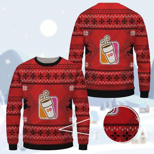Dunkin Donuts Sweater, Donut Coffee Ugly Christmas Sweater, Coffee Lover Holiday Sweater, Just Donut Xmas Sweater, Christmas Sweater