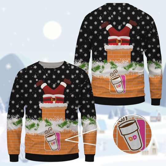 Dunkin Donuts Christmas Sweater, Coffee Addict Ugly Xmas Sweater, Dunkin Donuts Lovers Holiday Sweater, Donut Coffee Sweater For Women