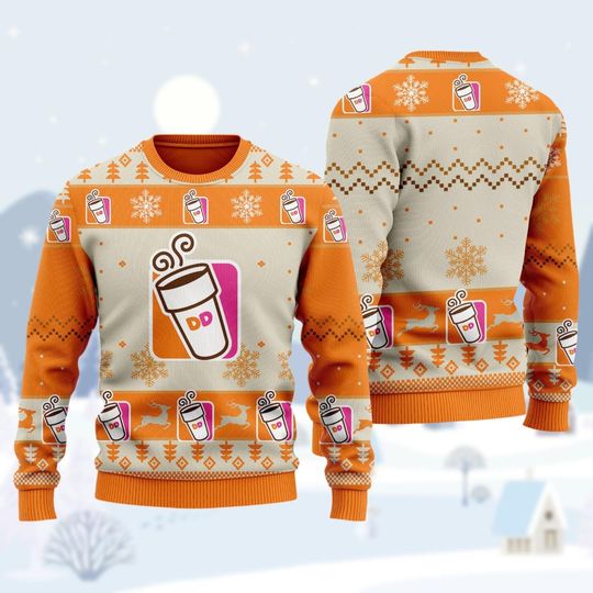 Dunkin Donuts Sweater, Donut Coffee Xmas Sweater, Coffee Lover Christmas Sweater, Dunkie Junkie Holiday Sweater, Christmas Sweater Gift