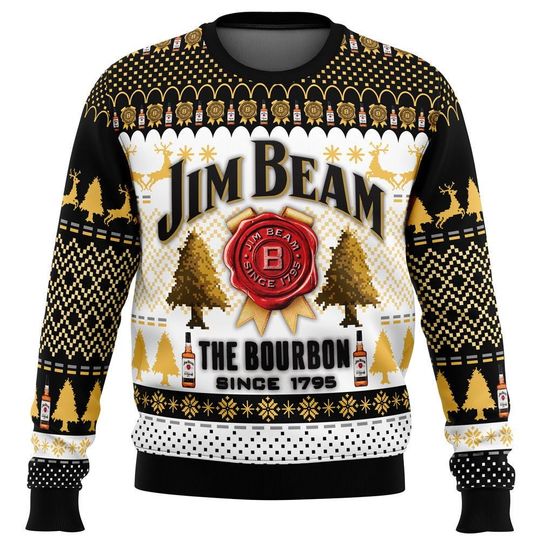 Jim Beam Sweater, Whiskey Ugly Christmas Sweater, Whiskey Lover Xmas Sweater, Alcoholic Beverage Sweater, Jim Beam Lover Ugly Sweater