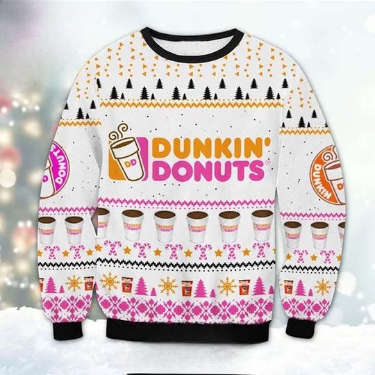 Dunkin Donuts Sweater, Coffee Christmas Sweater, Dunkin Ugly Sweater Shirt, Donuts Holiday Sweater, Drinking Lover Woman Sweater