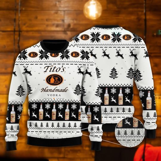 Titos Sweater, Vodka Alcohol Xmas Sweater, Tito  Ugly Xmas Sweater, Reindeer Pattern Ugly Christmas Sweater, 2024 Christmas Gifts