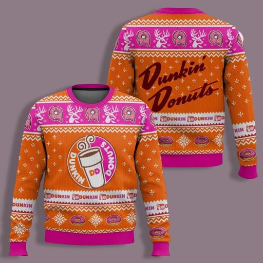 Dunkin Donuts Christmas Sweater, Dunkin Donuts Ugly Sweater Shirt, Coffee Lovers Xmas Sweater, Colorful Coffee Sweater, Christmas Gift