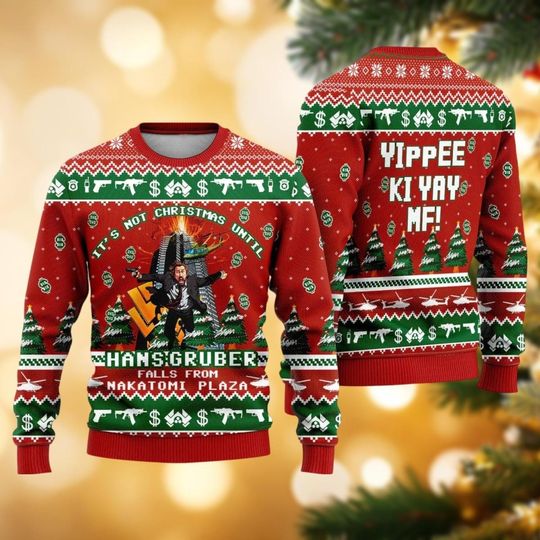 Hans Gruber Fall Nakatomi Plaza Die Hard Ugly Christmas Sweater, Funny Hans Gruber Xmas Sweater, Movie Holiday Sweater, Xmas Gifts