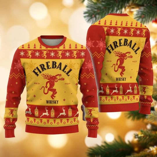 Christmas Fireball Ugly Sweater, Fireball Whisky Sweater, Drink Family Sweater, Sweaters For Men Women Kids, Holiday Sweater, Xmas Gift