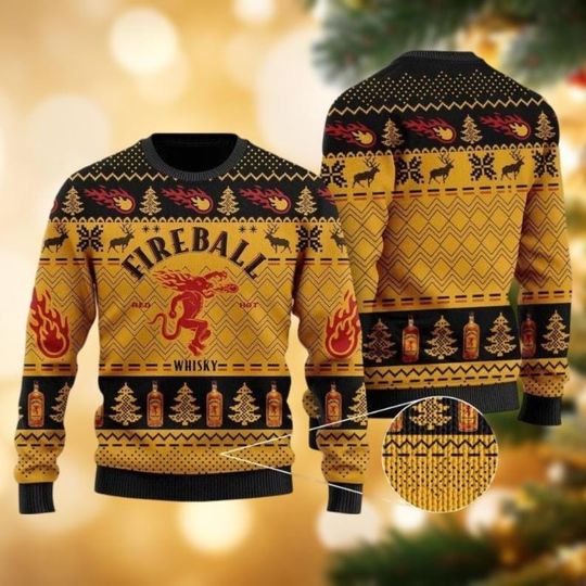 Fireball Whisky Ugly Christmas Sweater, Fireball Sweater, Whiskey Lovers Shirt, Fireball Shirt, Drinking Holiday Sweater, Xmas Gifts