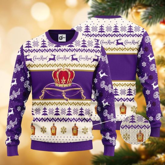 Christmas Crown Royal Whisky Ugly Sweater, Drinking shirt, Alcohol Christmas Shirt, Crown Royal Holiday Shirt, Family Sweater,Xmas Gift