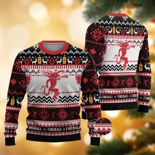 Christmas Fireball Sweater, Fireball Ugly Sweater, Fireball Alcohol Sweater, Xmas Shirt, Fireball Whiskey Holiday Sweater For Men Women