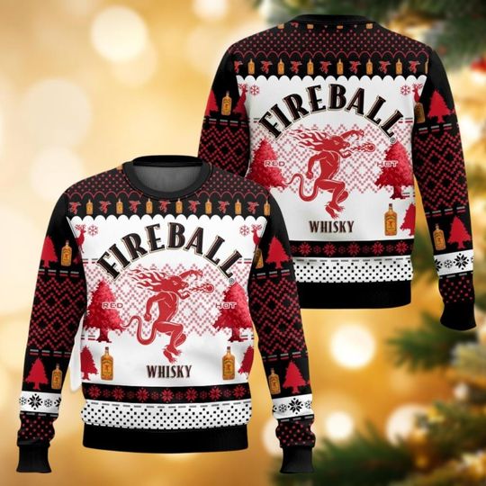 Alcohol Fireball Ugly Christmas Sweater, Whiskey Xmas Sweater, Drinking Party Shirt, Holiday Sweater, Fireball Sweaters For Men Women