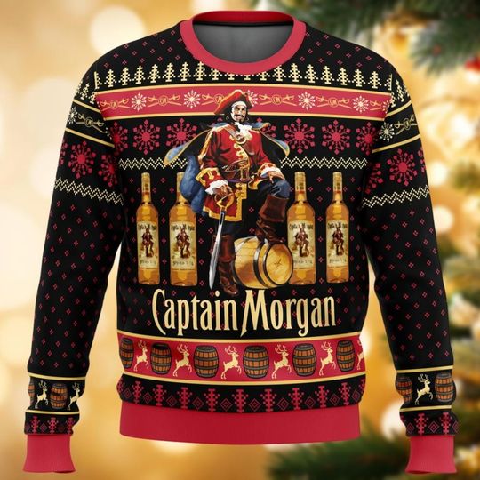 Alcohol Captain Morgan Ugly Christmas Sweater, Whiskey Xmas Sweater, Drinking Party Shirt, Holiday Sweater, Sweaters For Men Women