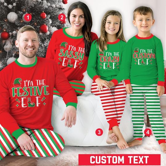 Personalized Family Christmas Elf Long Sleeve Two Piece Pajama, Custom I'm The Elf Pajamas Set, Xmas Holiday Loungewear Set, Christmas Gifts