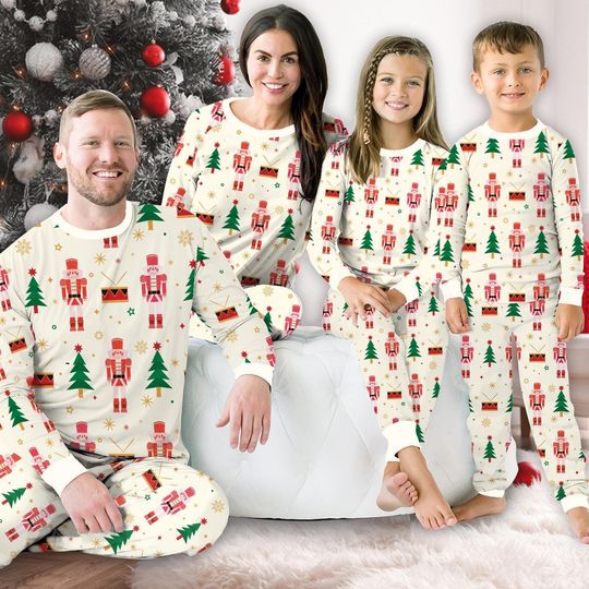 Merry Christmas Long Sleeve Two Piece Pajama, Nutcracker Christmas Pajamas Set, Xmas Holiday Pajamas, Family Christmas Loungewear Set