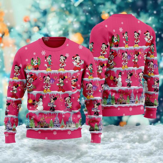 Cute Pink Mouse Ugly Christmas Sweater, Mouse Lady Xmas Sweatshirt, Christmas Gift For Men Women Kid, Merry Christmas Sweater