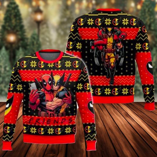 Deadpool And Wolverine Ugly Sweater, Superhero Ugly Christmas Sweater, Christmas Gift for men Women kid, Xmas Sweatshirt Tee