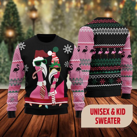 Candy Cane Flamingo 3D All Over Printed T-shirt, Animal Lovers Ugly Christmas Sweater, Xmas Sweatshirt, Christmas Gift For Men Women Kid