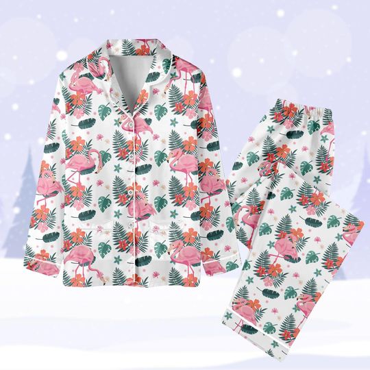Flamingo Pajamas Christmas, Flamingo Bird Pajamas Party, Pink Bird Christmas Pajamas, Flamingo Lover Xmas Pjs, Cute Animal Pajamas Set