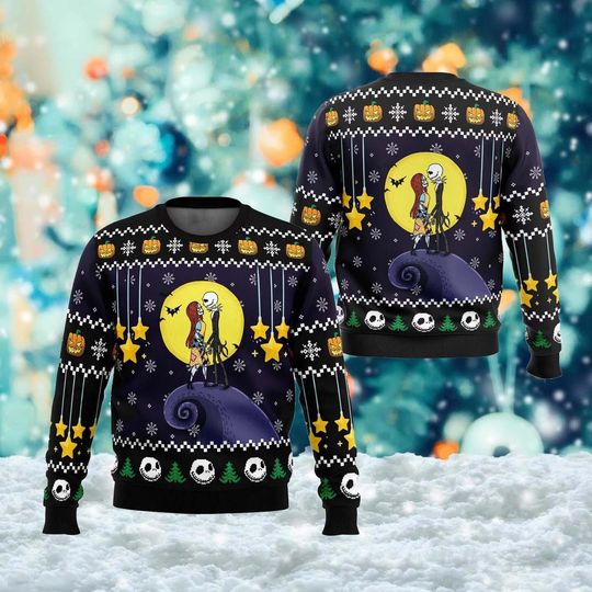 Romantic Skeleton Couple Ugly Christmas Sweater, His And Her Nightmare Halloween Xmas Sweatshirt, Christmas Gift For Men Women Kid Lover