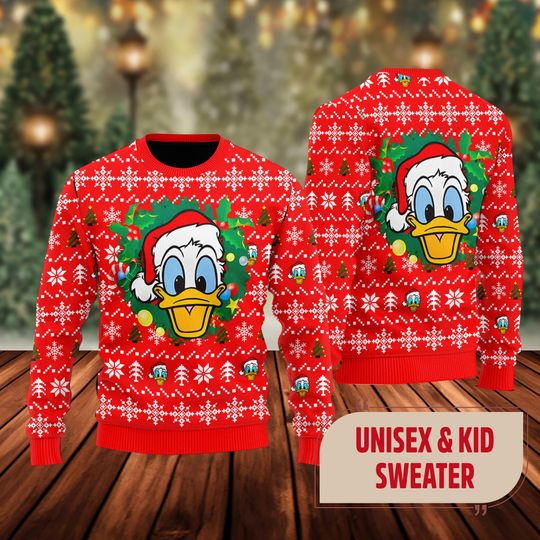 Funny Duck Head Ugly Christmas Sweater, Duck Santa Red Hat Xmas Sweatshirt, Christmas Gift For Men Women Kid, Santa Christmas Gift