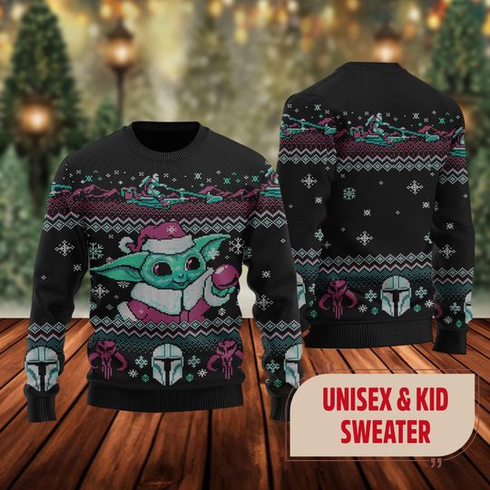 Cute Green Baby 3D Ugly Christmas Sweater, Galaxy Baby Xmas Sweatshirt, Star Movie Christmas Gift for Men Women Kid, Christmas Shirt