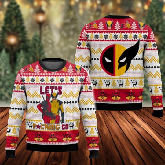 Lets Go Deadpool Wolverine Ugly Sweater, Superhero Ugly Christmas Sweater, Xmas Sweatshirt, Christmas Gift for men Women kid
