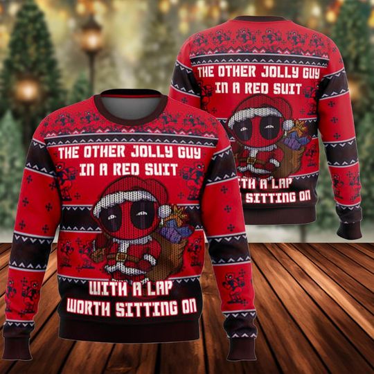 Deadpool Jolly Santa Hat Ugly Christmas Sweater, Superhero Ugly Christmas Sweater, Xmas Sweatshirt, Christmas Gift for men Women kid