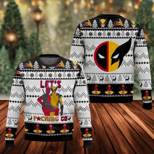 Lets Go Deadpool Wolverine Ugly Sweater, Superhero Ugly Christmas Sweater, Xmas Sweatshirt, Christmas Gift for men Women kid