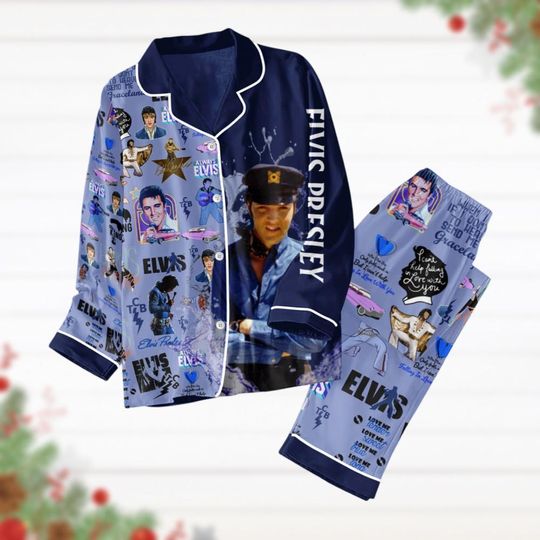 Elvis Presley Pajamas, Elvis Presley Quotes Holiday Pajamas, Christmas Pajamas, Vintage Elvis Shirt, Pajamas For Party, Elvis Xmas Pjs