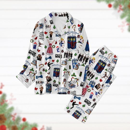 Christmas Doctor Who Pajamas Set, Sci-Fi Movies Lover Gift, Tardis Box Pjs, Dr Who Movie Holiday Pajamas, Pajamas For Party, Pyjamas