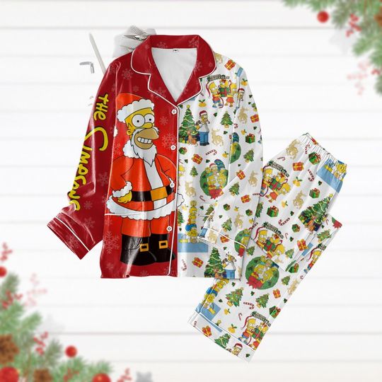 Santa Homer Simpson Pajamas, The Simpsons Pajamas Set, Simpsons Family Holiday Pajamas, Merry Xmas Gift, Pajamas For Party, Family Gift