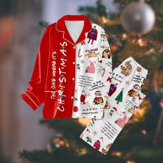 Friends Tv Series Christmas Pajamas Set, The One Where Its Christmas Holidays Pj Set, Christmas Celebration With Friends Pj Set Pants