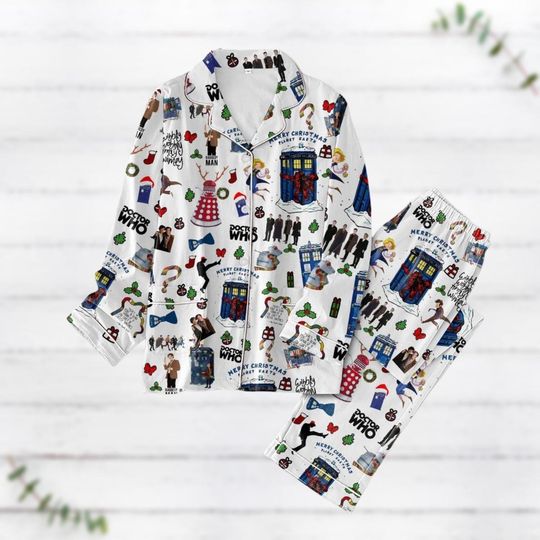 Doctor Who Christmas Pajamas Set, Tardis Police Box Holiday Pajamas, Christmas Vacation Pjs, Movie Xmas Pajamas, Dr Who Pajamas Family