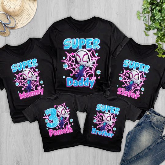 Personalized Spider Superhero Matching Family Birthday Shirt, Custom Spider Birthday Girl Character Birthday T-Shirt, Spider Kid Tee