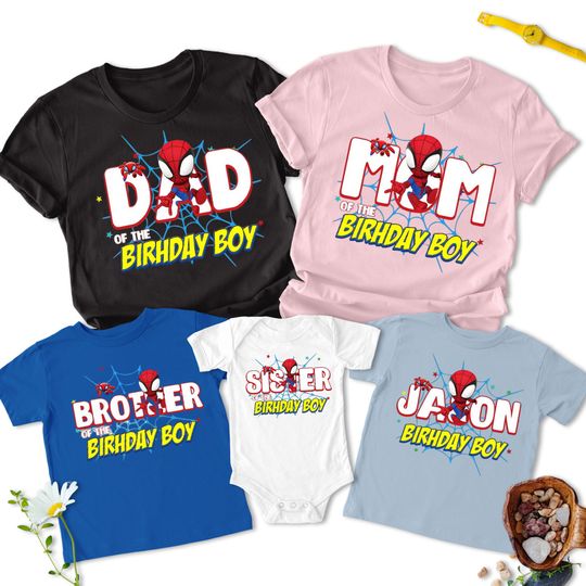 Personalized Spider Birthday Boy Shirt, Custom Spider And Friends T-Shirt, Spider Superhero Birthday Boy Tee, Birthday Theme Family Matching