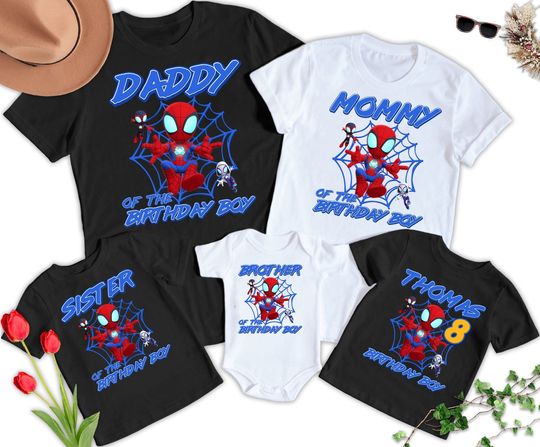 Personalized Spidey Birthday Boy Family Shirt, Spidey Birthday Party Matching Shirt, Spider Hero Birthday Gift, Family Party Theme T-Shirt