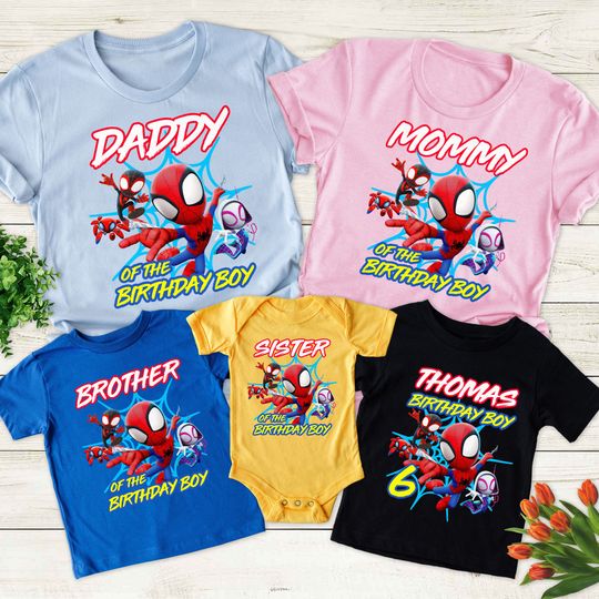 Personalized Spidey Birthday Family Shirt, Spider Birthday Matching Shirt, Spider Hero Birthday Kid Gift, Superhero Family Party T-Shirt RE