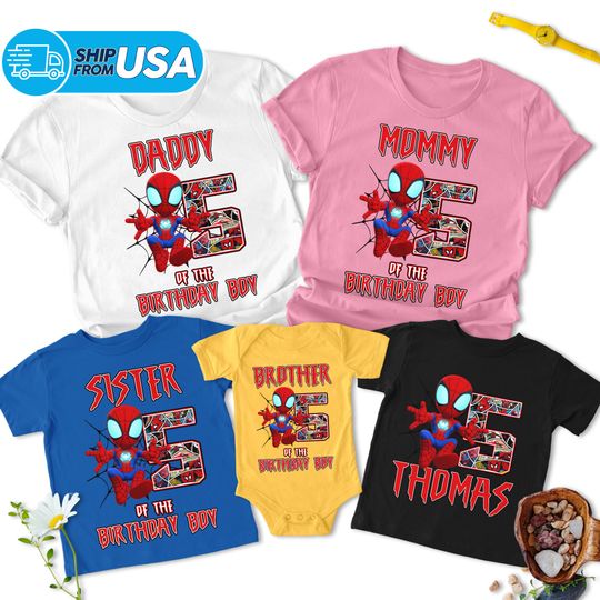 Personalized Spidey Birthday Shirt, Spidey Party Kids Shirt, Spidey Super Hero Birthday Boy Gift Shirt, Spidey and Amazing Friends Shirt