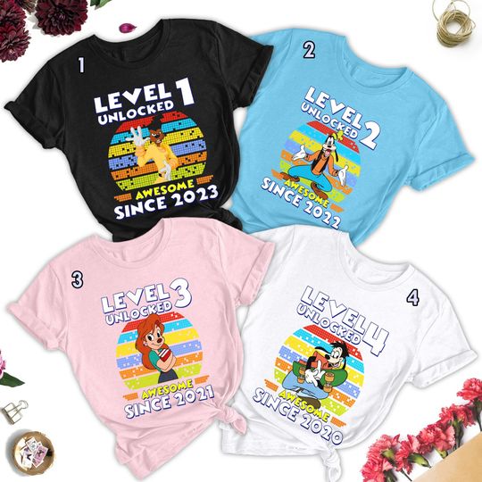 Personalized Cute Dog Birthday Shirt, Level Unlocked Shirt, Animated Character Gift For Kid, Awesome Family Birthday Party Theme Matching RE