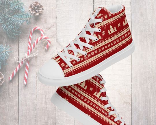 Funny Christmas Sneakers | Ugly Christmas Sweater Shoes | Festive Women Shoes with Knit Pattern Design | Christmas Gift for Sneaker Fans