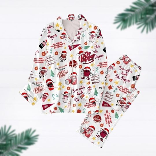 Dr Pepper Christmas Pajamas, Dr Pepper Holiday Pajamas, Diet Dr Pepper Pajamas, I Love Dr Pepper Pajamas, Christmas Gift