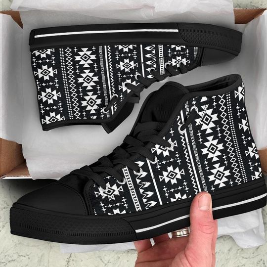 Boho Ethnic Aztec High Top Sneakers / Boho Ethnic Custom Print Trainers Shoes / Boho Ethnic Aztec High Top Shoes / Boho Ethnic Gift