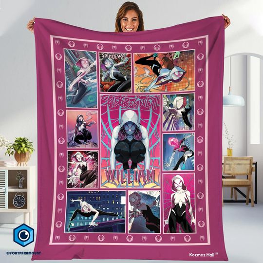 Personalized Name Spider Gwen Blanket, Spidey and His Amazing Friends Blanket, Spiderman Blanket, Ghost Spider Cartoon Spidey Fleece Blanket
