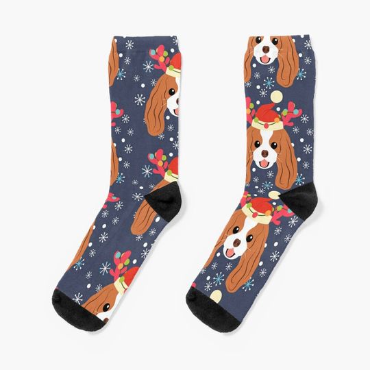 Reindeer Santa Cavalier King Charles Spaniel Christmas Socks