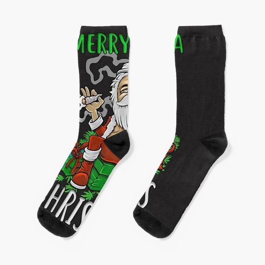 Santa Smoking Merrijuana Christmas Funny Weed Socks