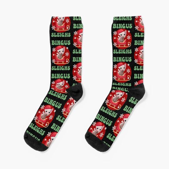Funny Bingus Christmas - Bingus Cat Christmas Sleigh- Bingus Meme  Socks