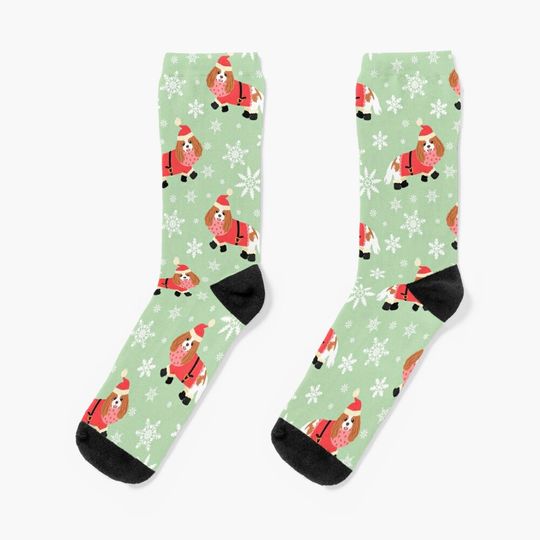 Cavalier King Charles Spaniel Christmas Santa Claus Socks
